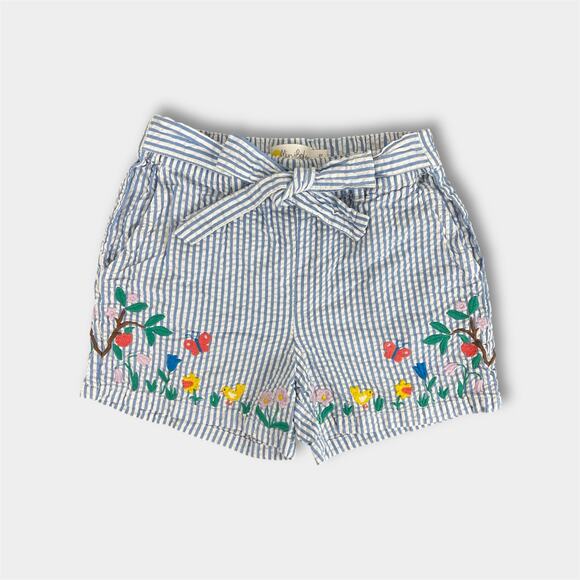 Mini Boden Embroidered Tie Waist Shorts Bright Bluebell Ticking 8 - Picture 1 of 10